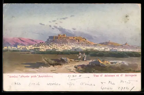 AK Athen, Vue d'Athenes et d'Acropole