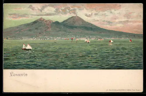 AK Napoli - Neapel, Vesuvio, Blick über die Bucht zum Vulkan Vesuv
