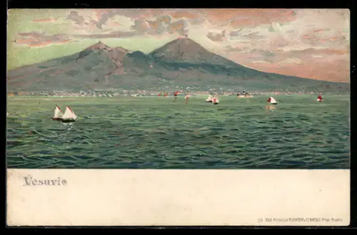 AK Napoli - Neapel, Vesuvio, Blick über die Bucht zum Vulkan Vesuv