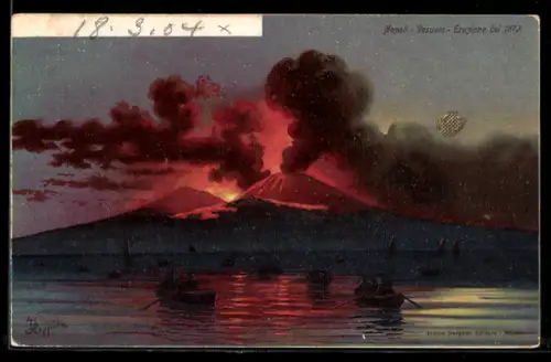 Lithographie Napoli / Neapel, Ausbruch des Vesuv
