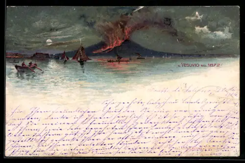 Lithographie Vulkan Vesuv, Ausbruch um 1872