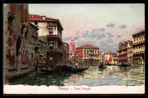Lithographie Venedig, Canal Grande in gleissendem Licht