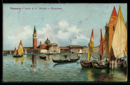 AK Venezia, Isola di S. Giorgio e Bragozzo, Segelschiffe, Gondel