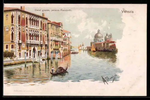 Künstler-AK Venezia, Canal grande, palazzo Franchetti