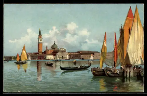 AK Venezia, Isola di S. Giorgio e Bragozzo, Segelschiffe, Gondel