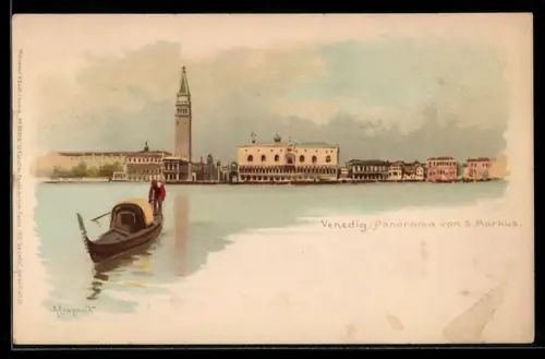 AK Venedig, Panorama di S. Marco mit Gondel