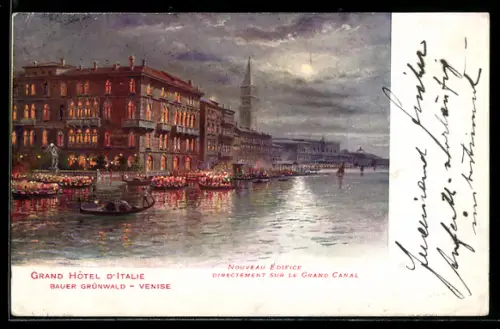 Künstler-AK Venedig, Grand Hotel d`Italie, Bauer Grünwald