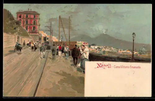Lithographie Napoli, Corso Vittorio Emanuele, Leute