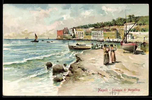 Künstler-Lithographie Napoli, Spiaggia di Mergellina