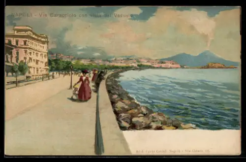 AK Napoli, Via Caracciola con vista del Vesuvio