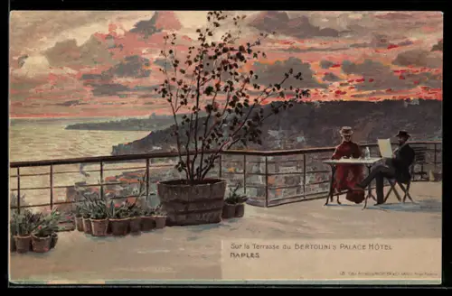 Lithographie Napoli, Sur la Terrasse du Bertolini`s Palace Hotel