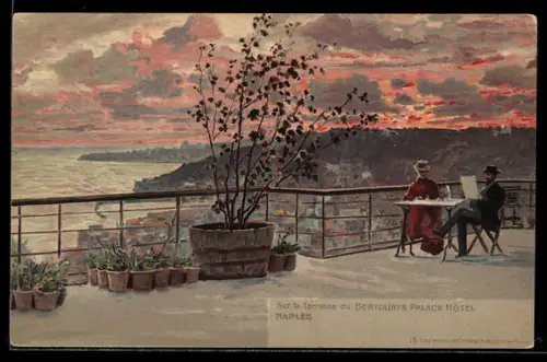 Lithographie Napoli, Sur la Terrasse du Bertolini`s Palace Hotel
