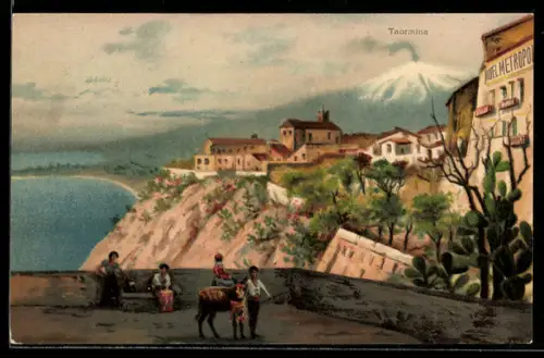 AK Taormina, Ortsansicht mit Hotel Metropol
