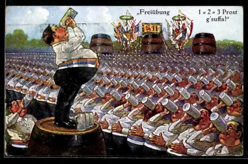 AK Freiübung, Männer trinken aus Bierkrügen
