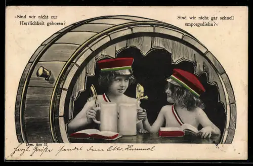 AK Sind wir nicht zur Herrlichkeit geboren?, Zwei kleine Studenten mit Bier und Büchern, Fass-Rahmen