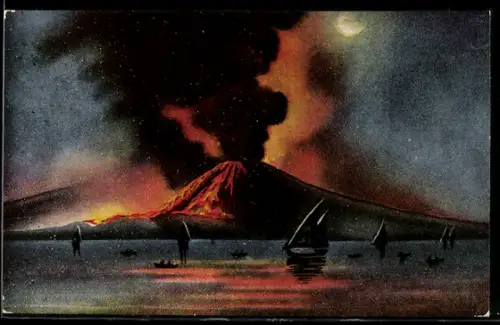 AK Segelboote vor dem ausbrechenden Vulkan Vesuv