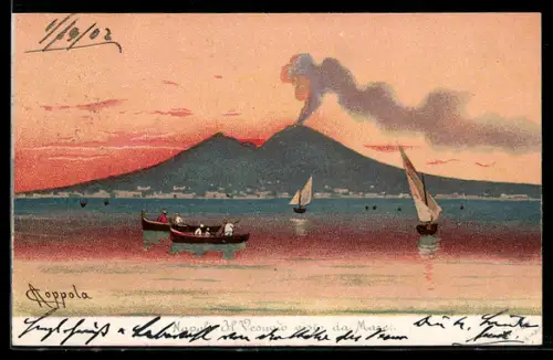 AK Napoli, Vesuvio visto da Mare, Rauchender Vulkan Vesuv