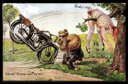 AK Pärchen prallt mit ihrem Motorrad an einen Kilometerstein