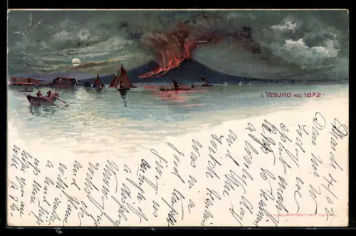 Lithographie Vulkan Vesuv, Ausbruch um 1872