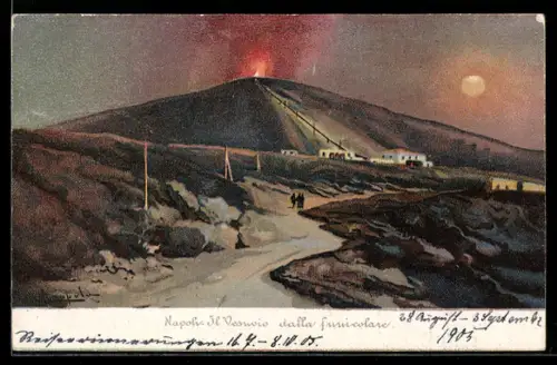 AK Napoli, Il Vesuvio dalla funicolare, Vulkan