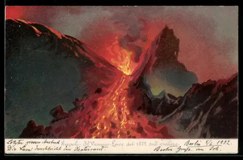 Künstler-AK Napoli, Il Vesuvio Lava del 1872 cratere, Vulkanausbruch des Vesuv