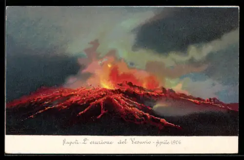 Künstler-AK Napoli, L`eruzione del Vesuvio 1906