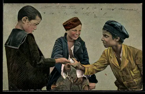 AK Neapel / Napoli, Jungs beim Spielen, Schere, Stein, Papier