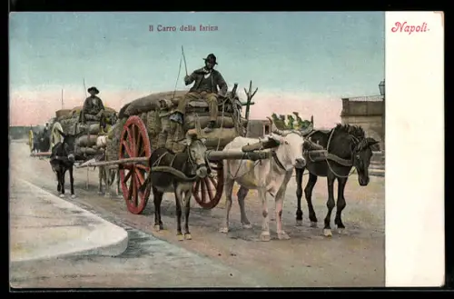 AK Neapel / Napoli, Il Carro della farina, Der Mehlwagen