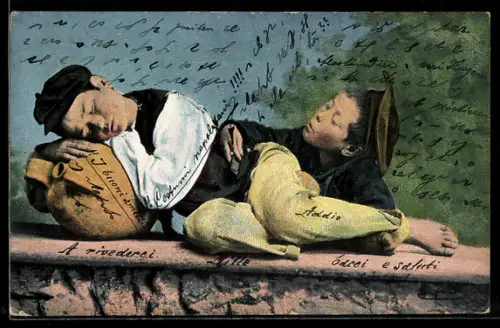 AK Neapel / Napoli, auf einem Krug schlafender Junge