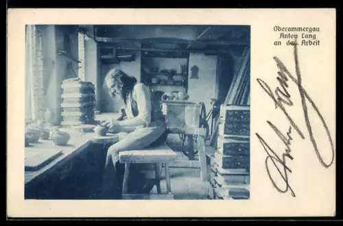 AK Oberammergau, Christus Darsteller Anton Lang bei der Arbeit, Passionsspiele