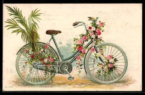 AK ein Fahrrad mit Rosen und Zweigen