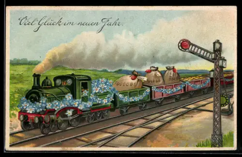 AK Eisenbahn mit Geldsäcken beladen