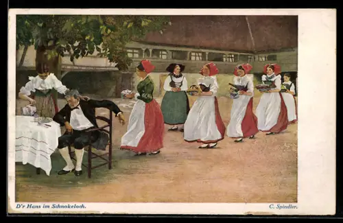Künstler-AK sign. C. Spindler: D'r Hans im Schnokeloch