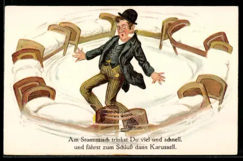 AK Am Stammtisch trinkst Du viel und schnell..., Bett dreht sich um Betrunkenen