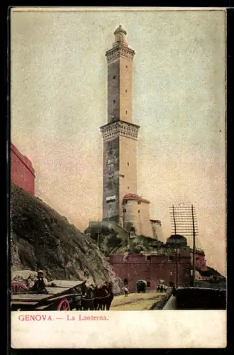 AK Genova / Genf, La Lanterna, Pferdegespann am Leuchtturm