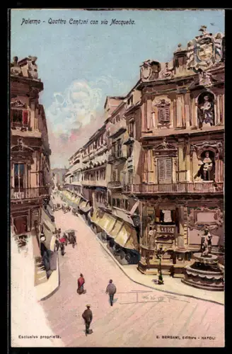Künstler-AK Palermo, Quattro Cantoni con via Macquedo