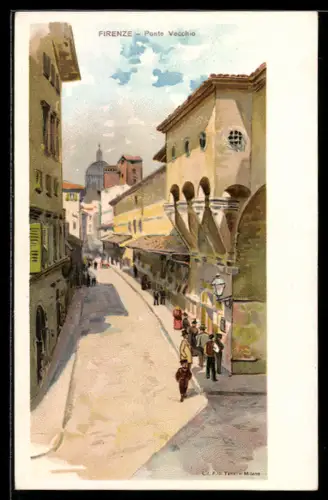 Lithographie Firenze, Ponte Vecchio, Geschäfte