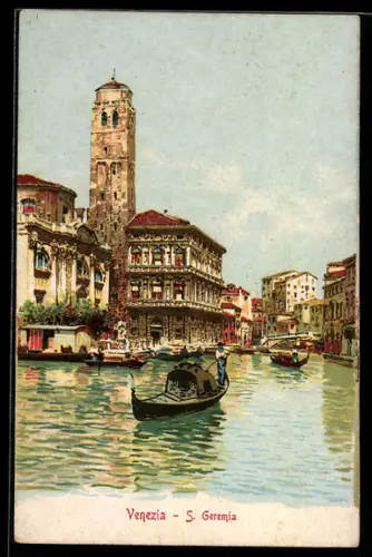 Künstler-AK Venezia, S. Geremia, Gondola