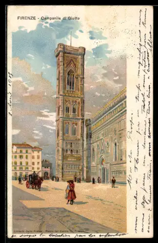 Lithographie Firenze, Campanile di Giotto, Pferdekutsche