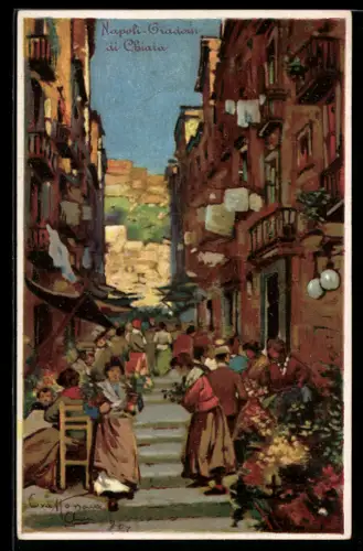 Künstler-AK Neapel / Napoli, Gradoni di Chiaia, Blumenverkäufer
