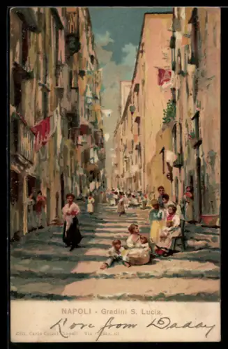 Künstler-AK Napoli, Gradini S. Lucia