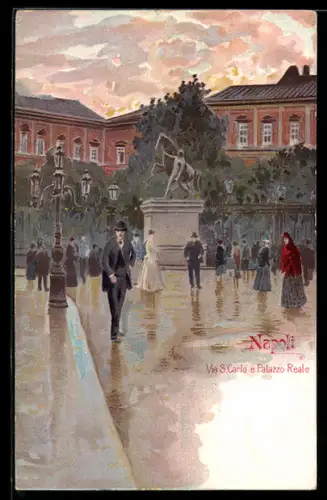 Lithographie Napoli, Via San Carlo e Palazzo Reale