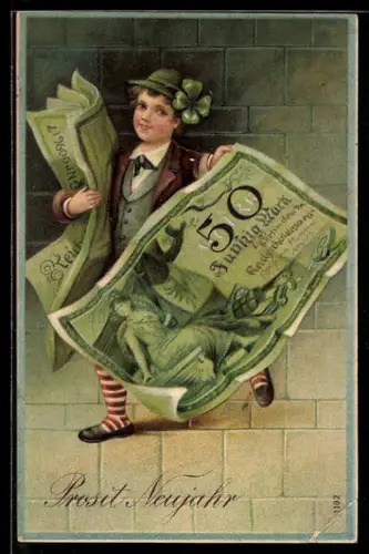 AK Knabe mit Geldscheinen 50 Mark