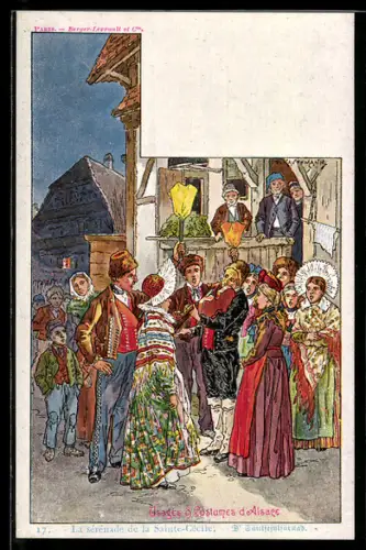 Künstler-AK sign. P. Kauffmann: Usages & Costumes d`Alsace, la sérénade de la Sainté-Cécile