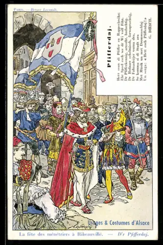 Künstler-AK Usages & Costumes d`Alsace, La fête des ménétriers à Ribeauvillé, D`r Pfyfferdah, Umzug im Elsass