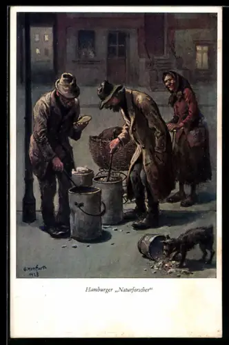 Künstler-AK Oskar Herrfurth: Hamburg, Naturforscher, Im Müll wühlende Bettler