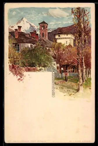 Künstler-Lithographie Manuel Wielandt: Locarno, Castello di Ferro