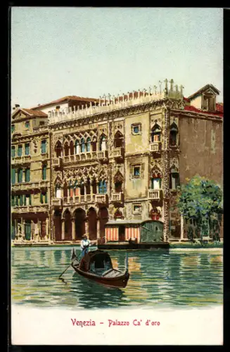 Lithographie Venezia, Palazzo Ca` d`oro, Gondel