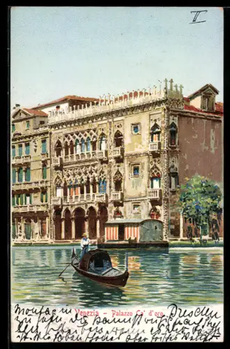 Lithographie Venezia, Palazzo Ca` d`oro, Gondel