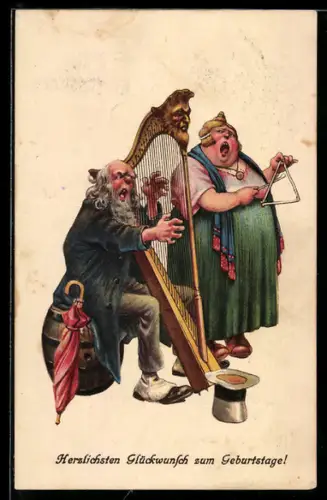 AK Älteres Paar spielt Harfe und Triangel